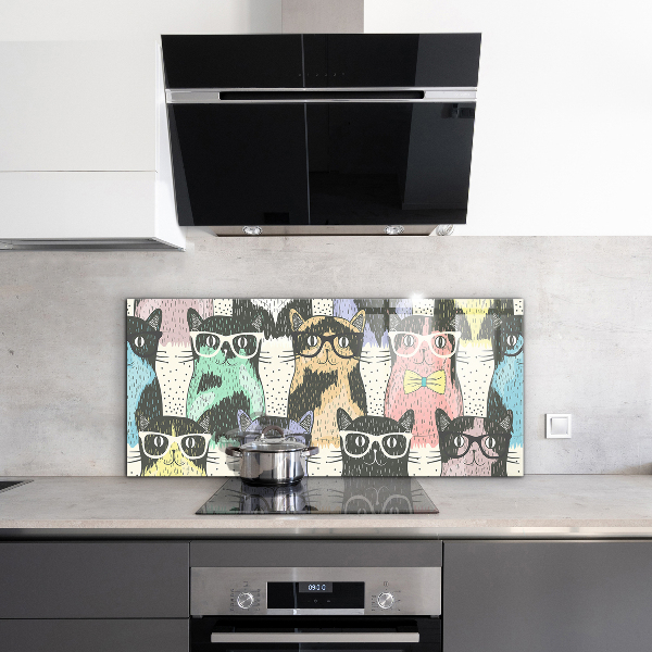 Panel szklany do kuchni Kot Hipster Zabawna Ilustracja