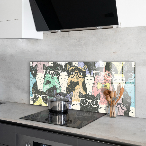 Panel szklany do kuchni Kot Hipster Zabawna Ilustracja