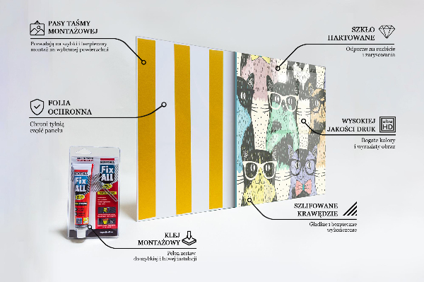 Panel szklany do kuchni Kot Hipster Zabawna Ilustracja