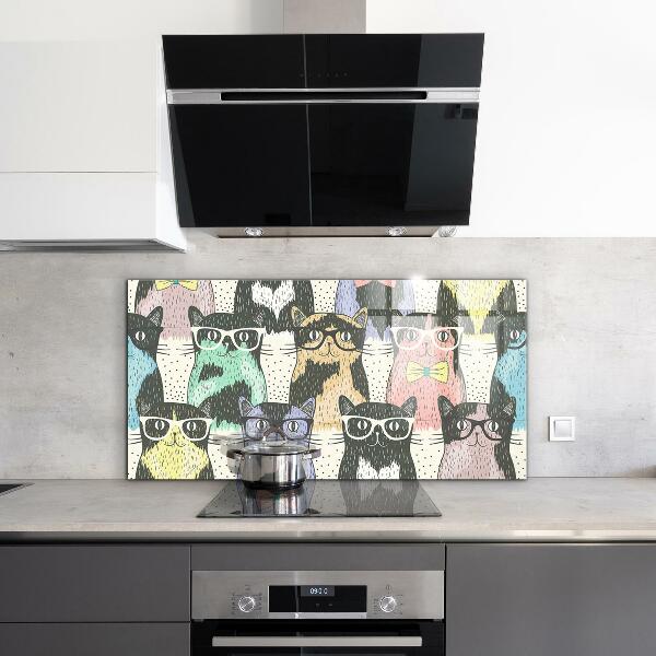 Panel szklany do kuchni Kot Hipster Zabawna Ilustracja