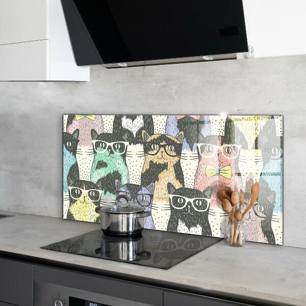 Panel szklany do kuchni Kot Hipster Zabawna Ilustracja