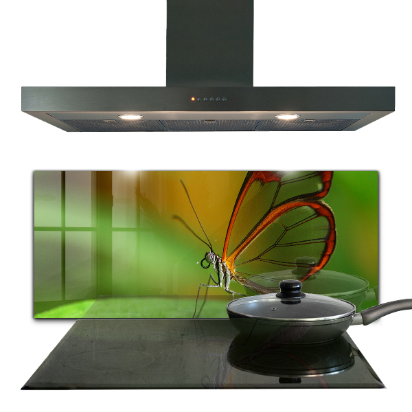 Panel szklany do kuchni Motyl na Liściu