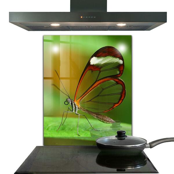 Panel szklany do kuchni Motyl na Liściu