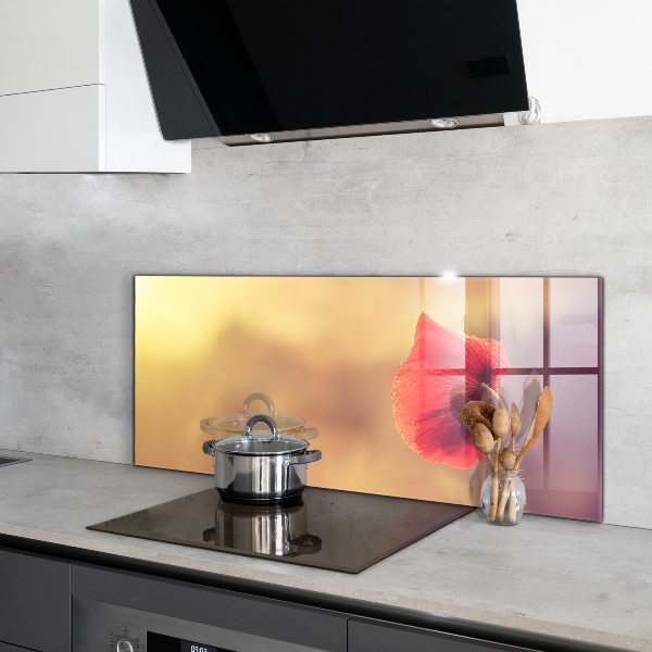 Szklany panel do kuchni Vintage Mak Roślina