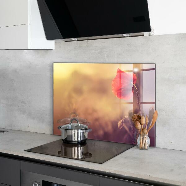 Szklany panel do kuchni Vintage Mak Roślina