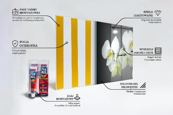 Szklany panel do kuchni Biały Storczyk na Czarnym Tle
