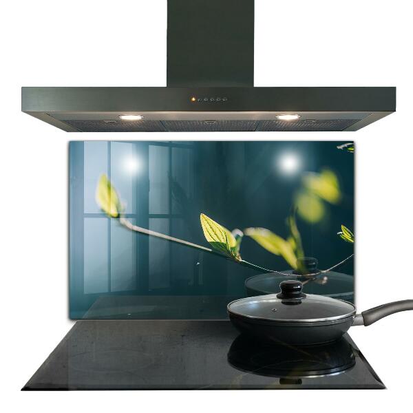 Panel szklany do kuchni Błyszczący Liść na Gałęzi