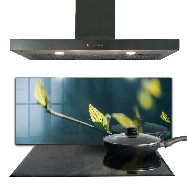 Panel szklany do kuchni Błyszczący Liść na Gałęzi