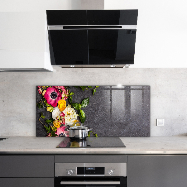 Lacobel do kuchni Kompozycja Naturalnych Kwiatów