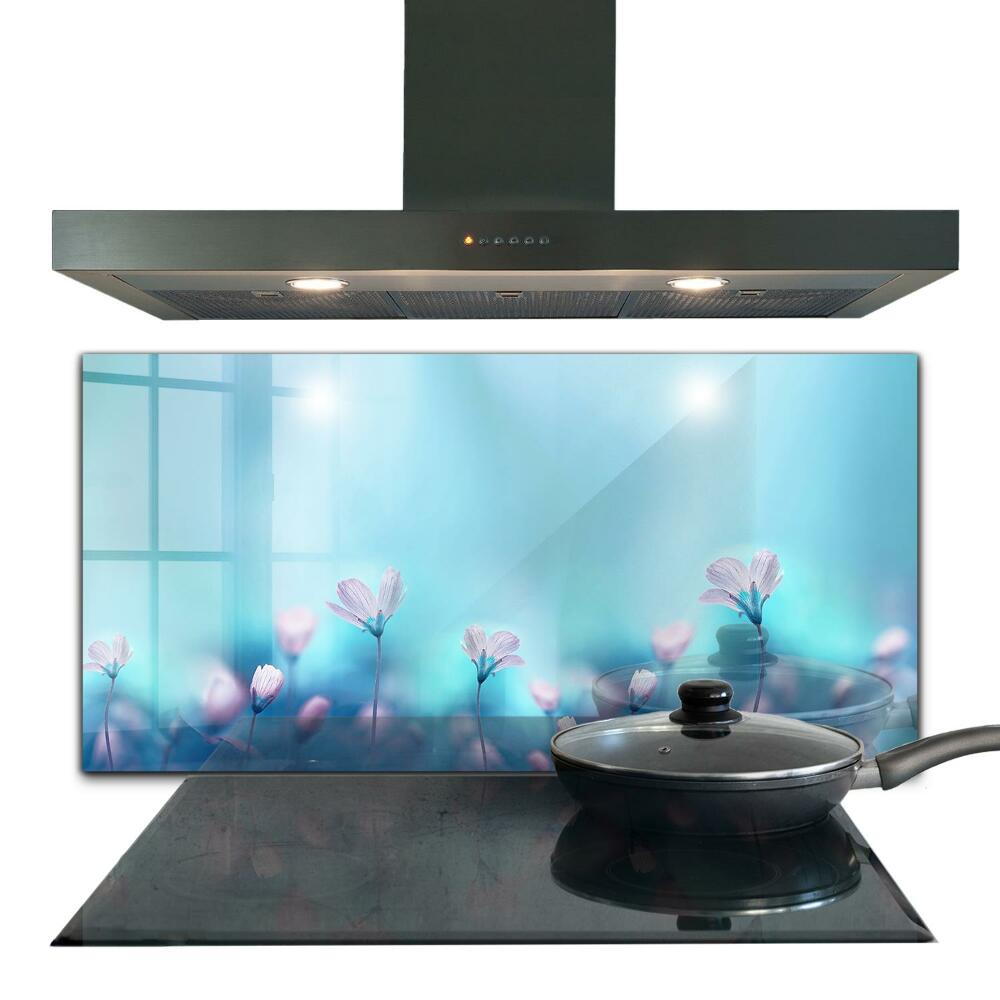Panel szklany do kuchni Kwiaty za poranną Mgłą