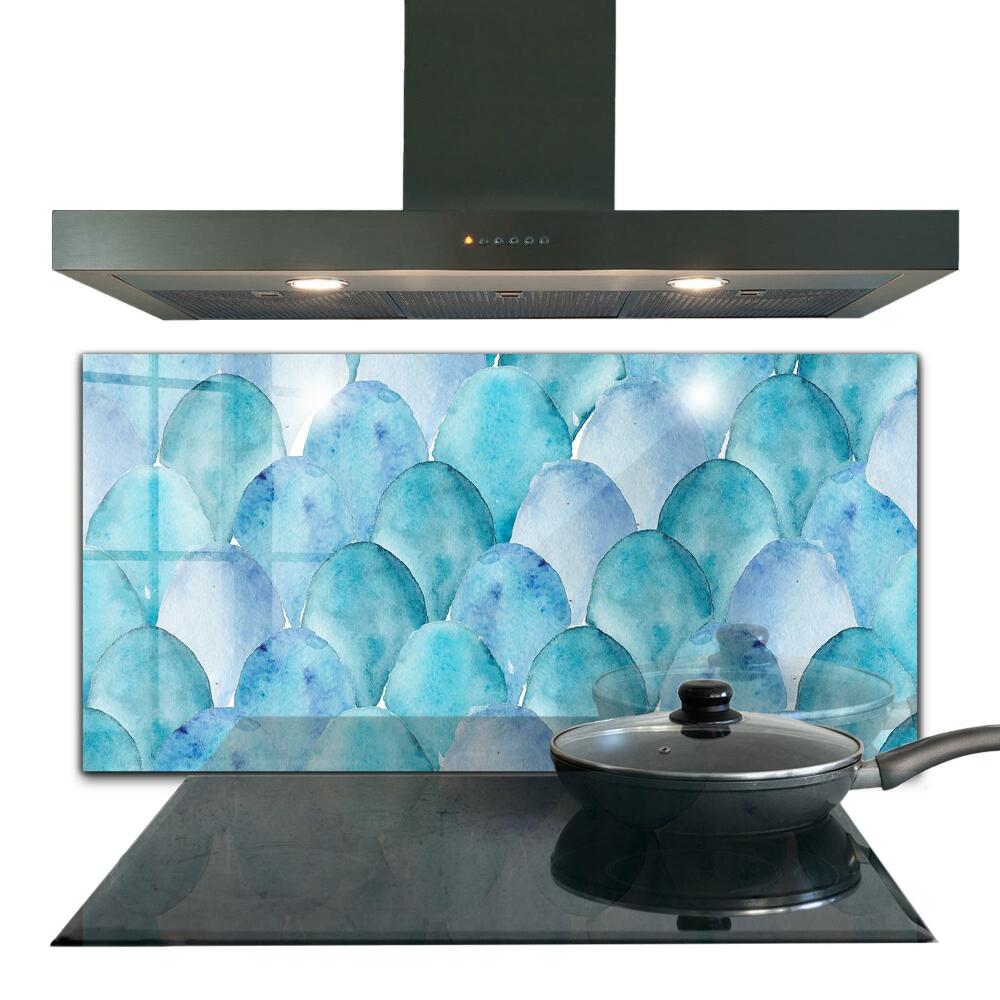Panel szklany do kuchni Akwarela Łuski Błękitny Wzór