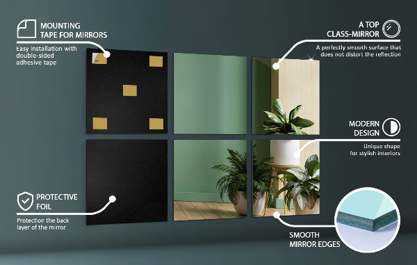 Płytki lustrzane samoprzylepne 6 szt. 20x20 cm