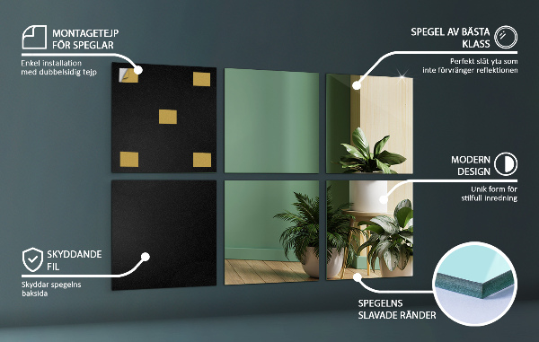 Płytki lustrzane samoprzylepne 6 szt. 20x20 cm