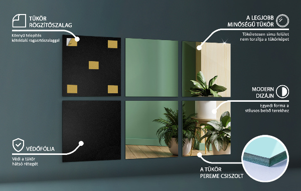 Płytki lustrzane samoprzylepne 6 szt. 20x20 cm