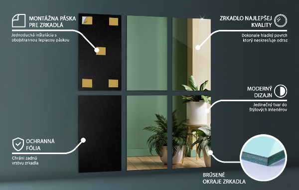 Lustrzane płytki 6 szt. 30x16 cm