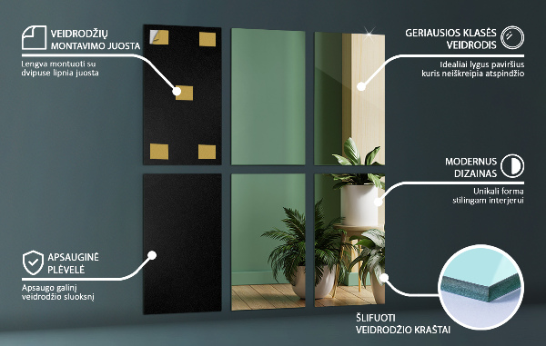 Lustrzane płytki 6 szt. 30x16 cm