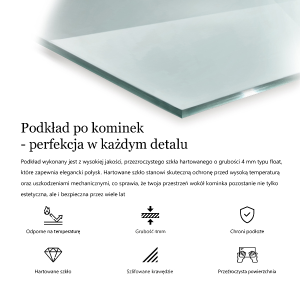 Szkło pod kominek 50x50 cm