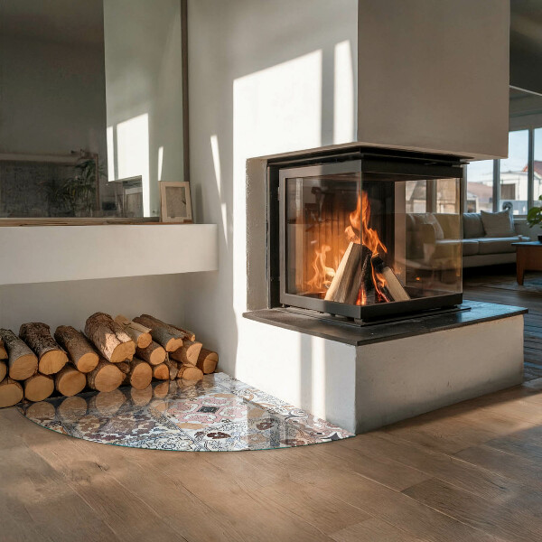 Szyba hartowana pod kominek Wzory mozaikowe w kaflach