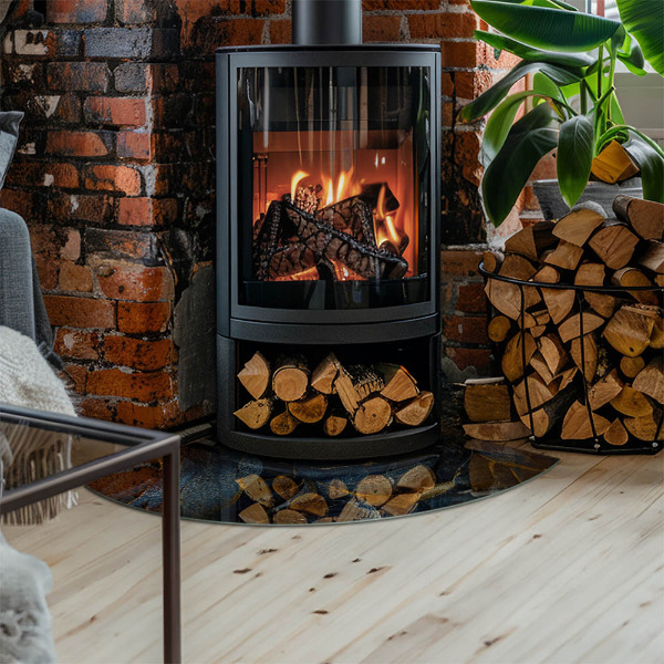 Szyba hartowana pod kominek Eleganckie liście w fakturze