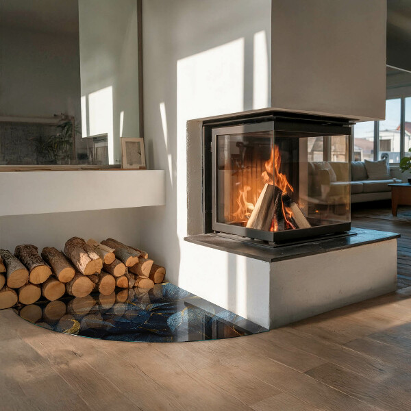 Szyba hartowana pod kominek Eleganckie liście w fakturze