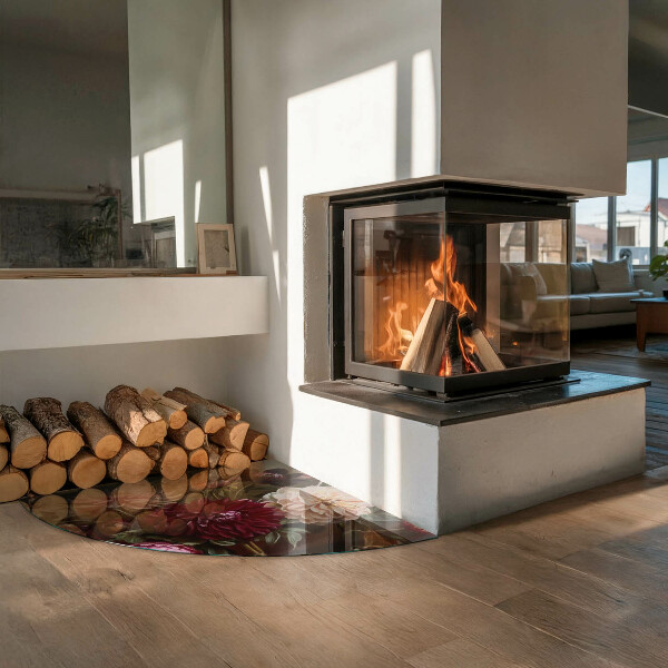 Szyba hartowana pod kominek Kwiatowy bukiet w detalu