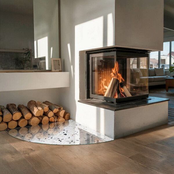 Szyba hartowana pod kominek Wzór kamienny z drobinkami