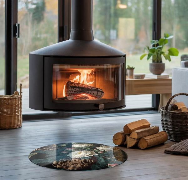 Szyba pod kominek Kwiatowy wzór z motylami