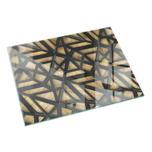 Szkło pod kominek Geometria z drewnem