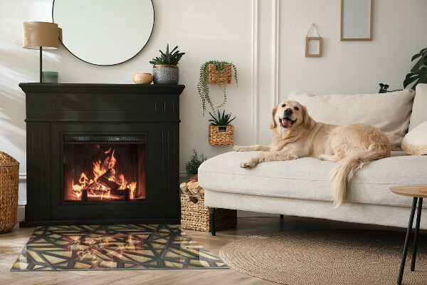 Szkło pod kominek Geometria z drewnem