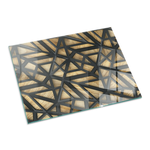 Szkło pod kominek Geometria z drewnem