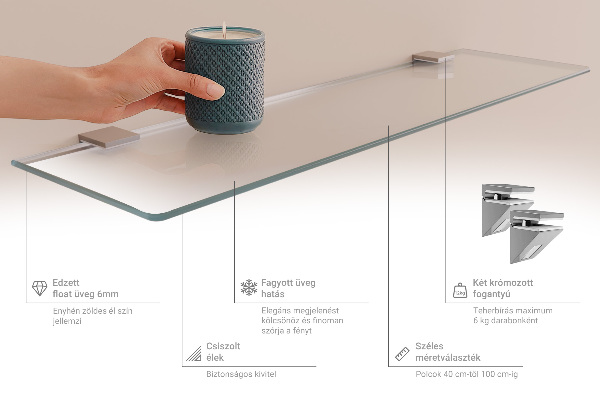 Półka pod lustro półprzezroczysta o wymiarach 100 x 13 cm