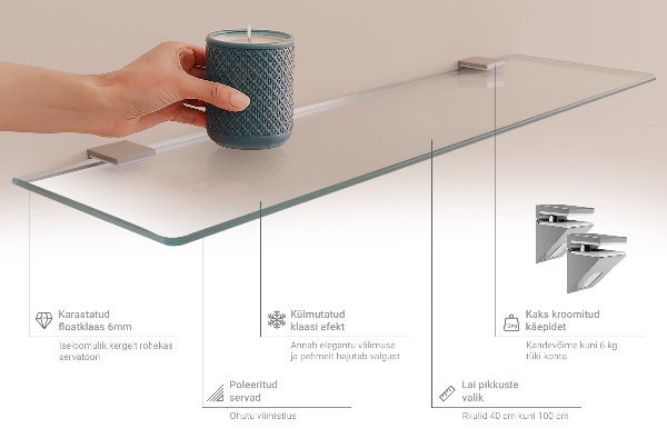 Półka wisząca do łazienki półprzezroczysta o wymiarach 50 x 13 cm