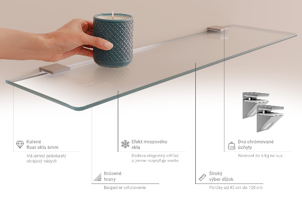 Półka pod lustro półprzezroczysta o wymiarach 70 x 13 cm