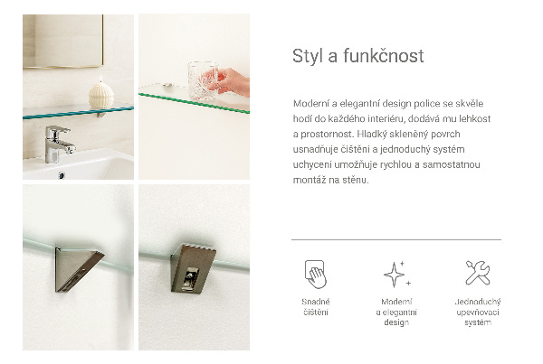 Półka wisząca do łazienki półprzezroczysta o wymiarach 80 x 13 cm