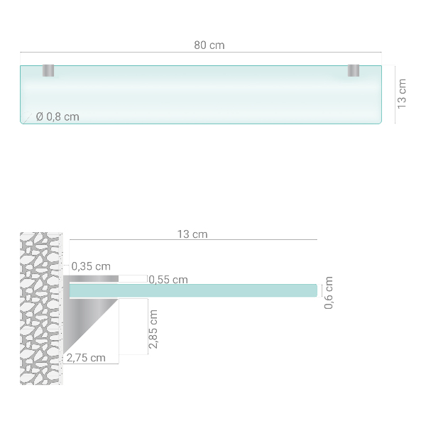 Półka wisząca do łazienki półprzezroczysta o wymiarach 80 x 13 cm