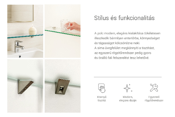 Półka szklana półprzezroczysta o wymiarach 40 × 13 cm