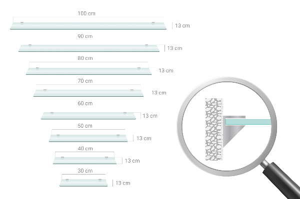 Półka szklana półprzezroczysta o wymiarach 40 × 13 cm