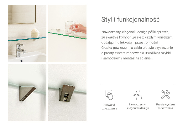 Półka szklana półprzezroczysta o wymiarach 40 × 13 cm