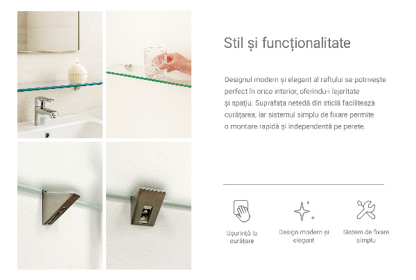 Półka szklana półprzezroczysta o wymiarach 60 x 13 cm