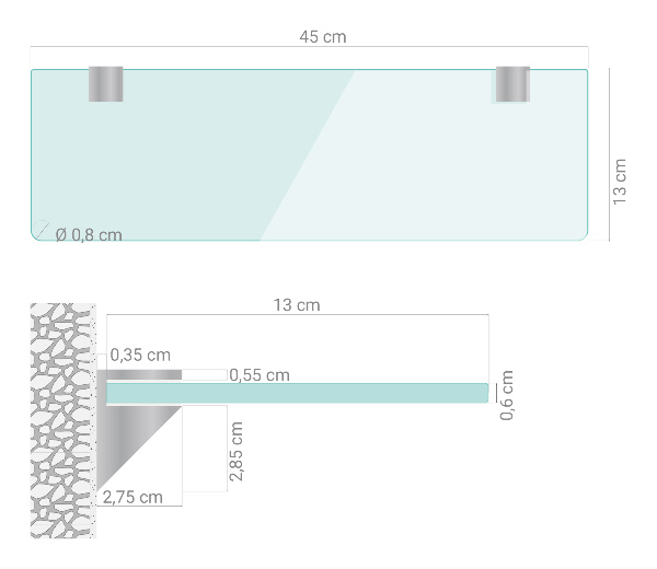 Półka pod lustro 45x13 cm