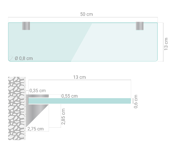 Półka szklana 50x13 cm