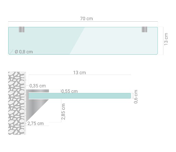 Półka pod lustro 70x13 cm