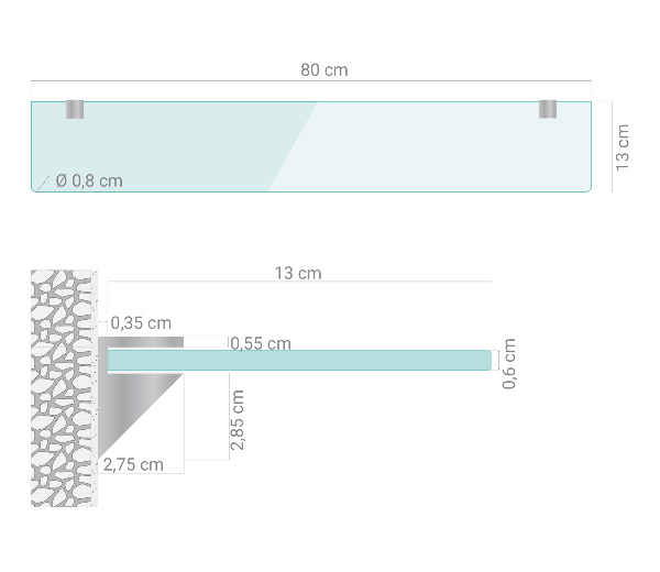 Półka szklana 80x13 cm