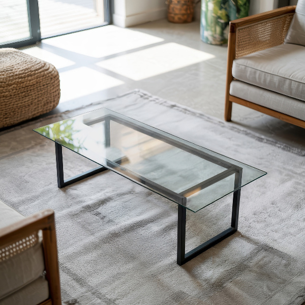 Przezroczysty prostokątny blat na stół