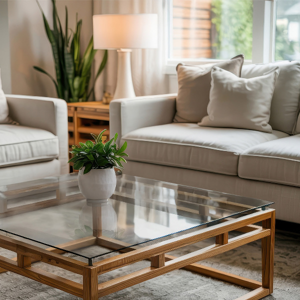 Przezroczysty prostokątny blat na stół