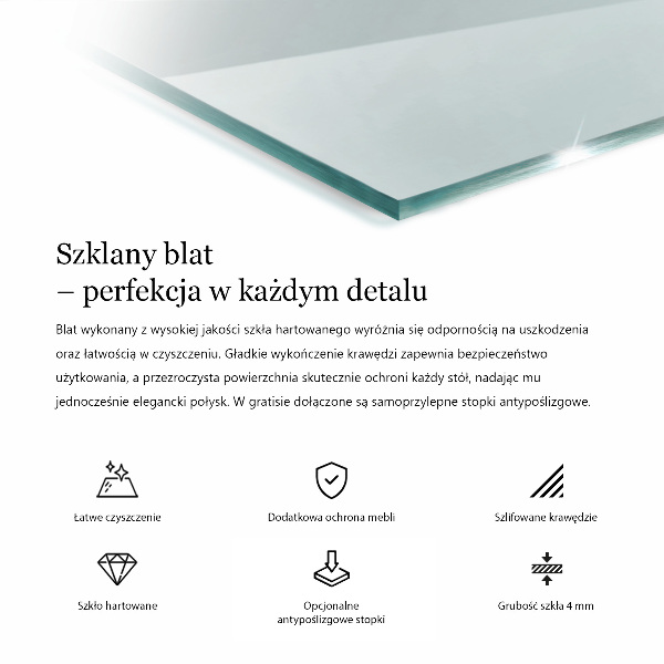 Przezroczysty prostokątny blat na stół