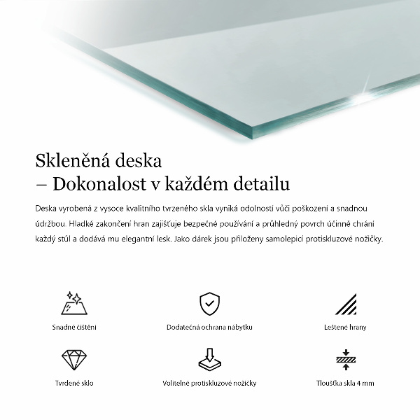 Przezroczysty prostokątny blat na stół