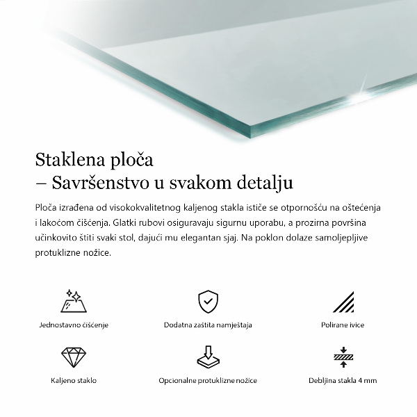 Przezroczysty prostokątny blat na stół