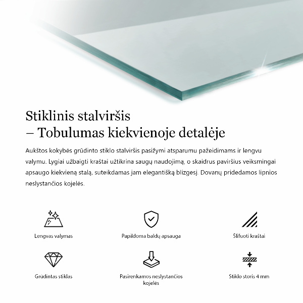 Przezroczysty prostokątny blat na stół