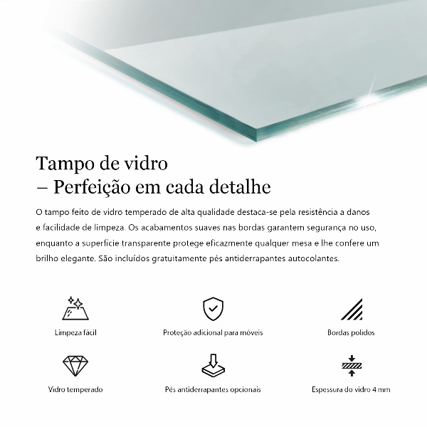 Przezroczysty prostokątny blat na stół